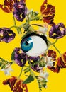 Illustration of bright eyes on a floral background for your designs