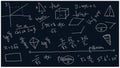 Doodle math formulas and numbers on black background. Mathematical formulas on a blackboard. Royalty Free Stock Photo