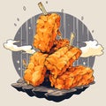 Slices fried tempeh from Indonesian traditional food vector art