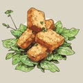 Slices fried tempeh from Indonesian traditional food vector art