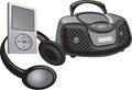 Monochrome Music Collection: 3D Vector Illustration of iPod, Stereo, Headphone