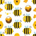 Cute honeybees seamless pattern. Seamless background with bumble bees.