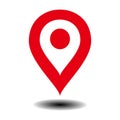 Red map pin icon on white background. Vector illustration. Location pin icon on simple maps or GPS in flat vector format.