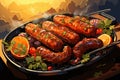 vector illustration of Traditional bratwurst cooking on a cast iron grill at Oktoberfest