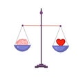 Vector graphic scales on which brain and hearts are weighed.