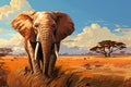 Serene elephant vista, Peaceful savanna scene with an awe-inspiring elephant presence