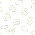 Pistachios seamless pattern. Line art vector illustration. Nuts background.