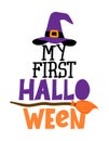 My first (1st) Halloween - Greeting card. Modern brush calligraphy. Isolated on white background. Royalty Free Stock Photo