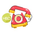 HBD call doodle vector colorful Sticker. EPS 10 file