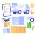 Delivery and logistics. Set of icons in flat style. Flat illustration of shopping icons set for web design. Royalty Free Stock Photo