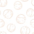 Coconuts seamless pattern. Line art vector illustration.