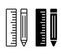 Ruler and pencil. Vector flat black icon isolated on white background. Royalty Free Stock Photo