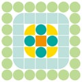 Seamless geometric pattern with circles and squares. Vector illustration. Royalty Free Stock Photo