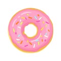 Donut with pink glaze and colorful sprinkles isolated on white background. Royalty Free Stock Photo