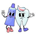 tooth, toothpaste, brush - Dental hygiene concept in old classic cartoon style.