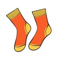 Socks. Pair of orange socks. Wool or cotton orange socks. Vector clipart isolated on white background. Royalty Free Stock Photo