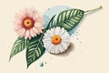 Daisy flower watercolor art and illustration created with ai