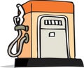 Petrol station or gasoline station pump, orange station with pipe. Hand drawing of flat design cartoon