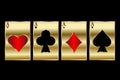 Cards. Set of four golden aces for playing cards. Royalty Free Stock Photo