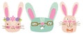 vector happy easter clipart hand drawn easter bunny, isolated cute spring cartoon character set, pastel easter animals clip art bu