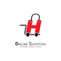 Shopping Cart Letter H Logo. Modern icon symbol template vector design. Alphabet H online store logo Royalty Free Stock Photo