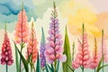 Gladioli flowers watercolor art and illustration created with ai