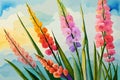 Gladioli flowers watercolor art and illustration created with ai