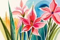 Gladioli flowers watercolor art and illustration created with ai