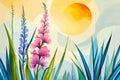 Gladioli flowers watercolor art and illustration created with ai