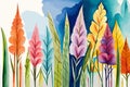 Gladioli flowers watercolor art and illustration created with ai