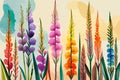 Gladioli flowers watercolor art and illustration created with ai