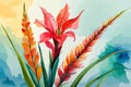 Gladioli flowers watercolor art and illustration created with ai