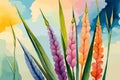 Gladioli flowers watercolor art and illustration created with ai