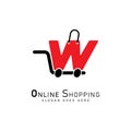 Shopping Cart Letter W Logo. Modern icon symbol template vector design. Alphabet W online store logo Royalty Free Stock Photo