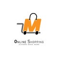 Shopping Cart Letter M Logo. Modern icon symbol template vector design. Alphabet M online store logo Royalty Free Stock Photo