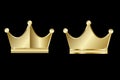 Crown. Set of two gold crowns isolated on a black background. Royalty Free Stock Photo