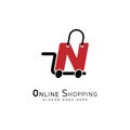 Shopping Cart Letter N Logo. Modern icon symbol template vector design. Alphabet N online store logo Royalty Free Stock Photo