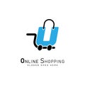 Shopping Cart Letter U Logo. Modern icon symbol template vector design. Alphabet U online store logo Royalty Free Stock Photo