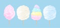 Set of colorful cotton candy isolated on blue background. Vector cartoon illustration. Royalty Free Stock Photo