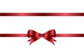 Red bow and ribbon, for decorating gifts and surprises for the holidays. Realistic holiday decoration.