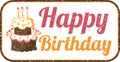 Happy birthday badge with cake and candles in retro style. Decoration for invitation illustration. Royalty Free Stock Photo