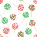 Seamless pattern with lollipops of red and green colors. Sweets background.