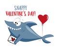 Snappy Valentine\'s Day - funny shark with heart ballon and with envelope.