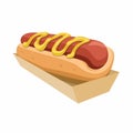 Hotdog Sandwich With Mustard Sauce On Paper Food Tray. Fast Food Menu Cartoon illustration Vector