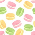 French macaroons seamless pattern. Dessert background.