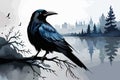 Crow Watercolor Art & Illustration on nice background AI genereted Royalty Free Stock Photo