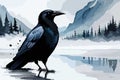 Crow Watercolor Art & Illustration on nice background AI genereted Royalty Free Stock Photo
