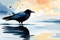 Crow Watercolor Art & Illustration on nice background AI genereted Royalty Free Stock Photo