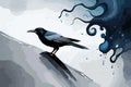 Crow Watercolor Art & Illustration on nice background AI genereted Royalty Free Stock Photo