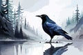 Crow Watercolor Art & Illustration on nice background AI genereted Royalty Free Stock Photo